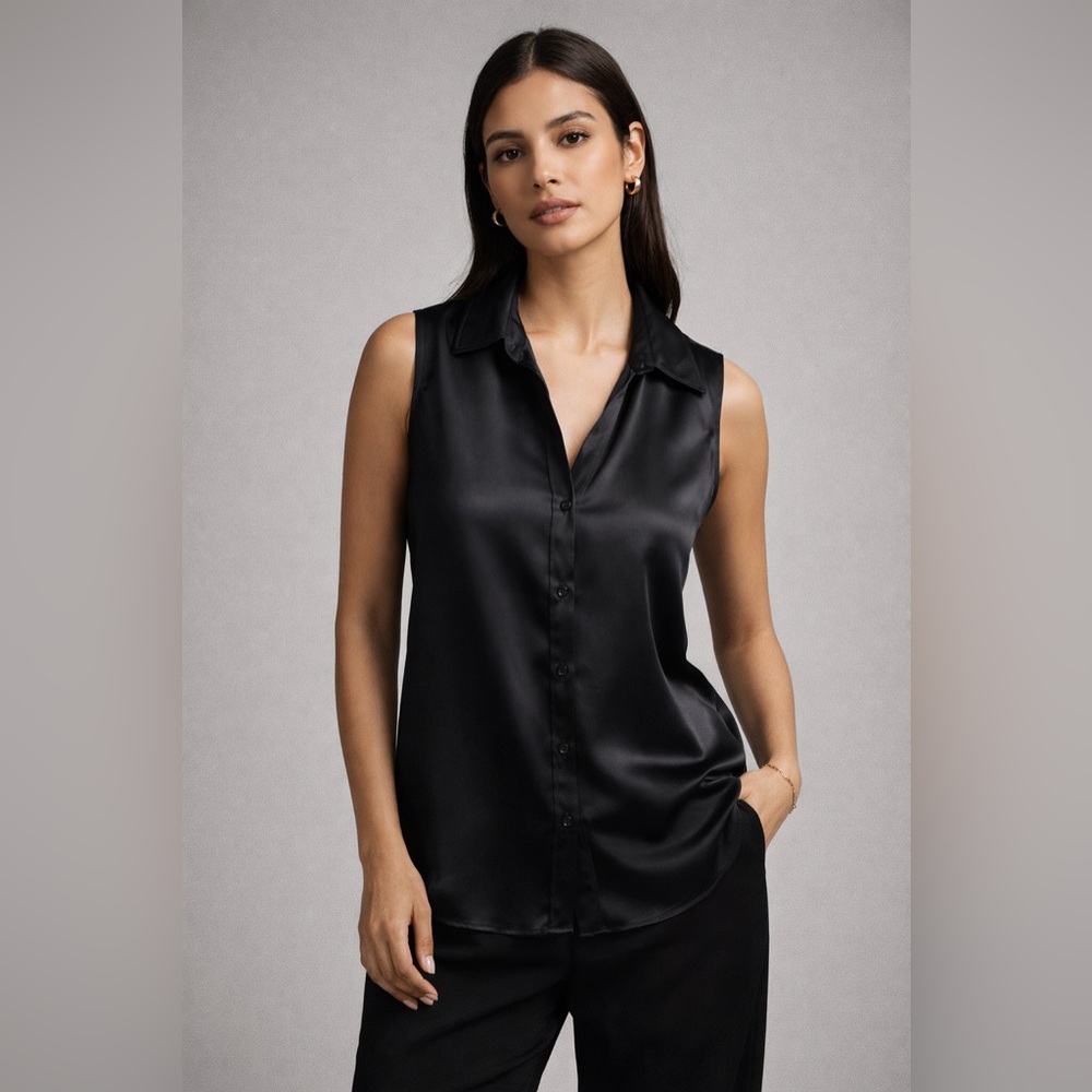L'AGENCE Black Satin Sleeveless Blouse (365)